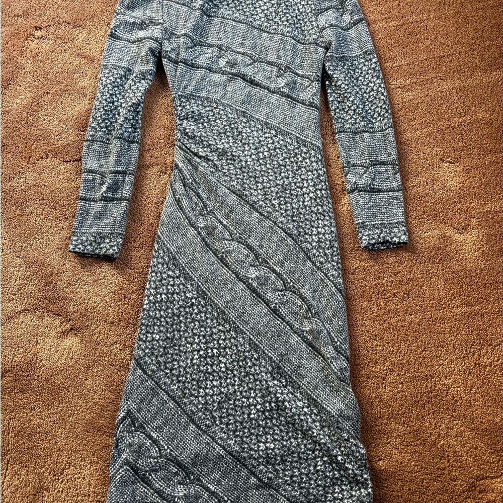 Cache Gray Patterned Long Sleeve Dress